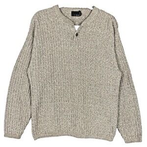 Bill Blass Henley Sweater Mens Small Tan Marled Cotton Blend Vintage 90s Knit